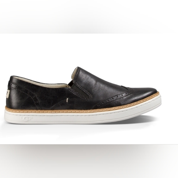 UGG Shoes - UGG Hadria Black Leather Slip-On Trainer Shoes Size 7.5
